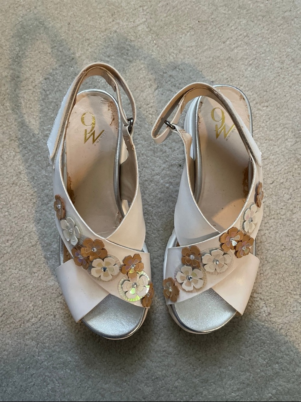 White Floral Applique Slingback Sandals